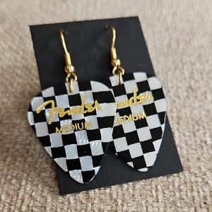 Fender Black & White Checkerboard Guitar Pick Dangle Earrings